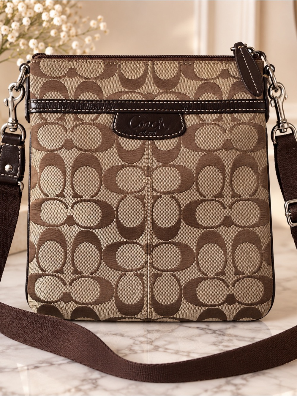 Coach Signature Jacquard Mini Messenger Crossbody Bag